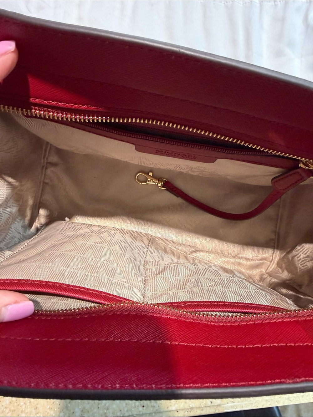 Michael Kors Cherry Red Saffiano Leather Satchel with Shoulder Strap - Picture 7 of 10